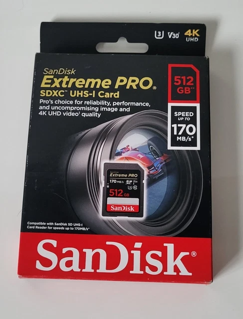 Tarjeta SD SanDisk 170 MBs 512 GB SDXC Extreme Pro UHS-I C10 U3 V30 512G SDSDXXY-512G