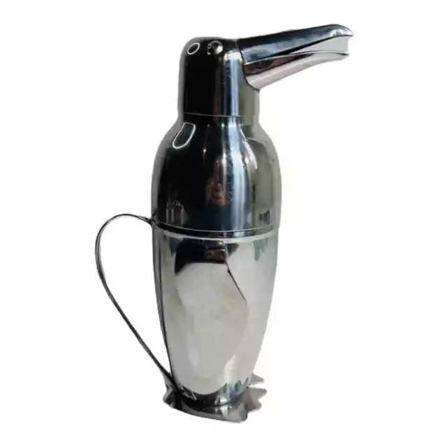 Cocktail Shaker Penguin Shape Metal Art Deco Handle Mixed Drinks Barware Kitchen