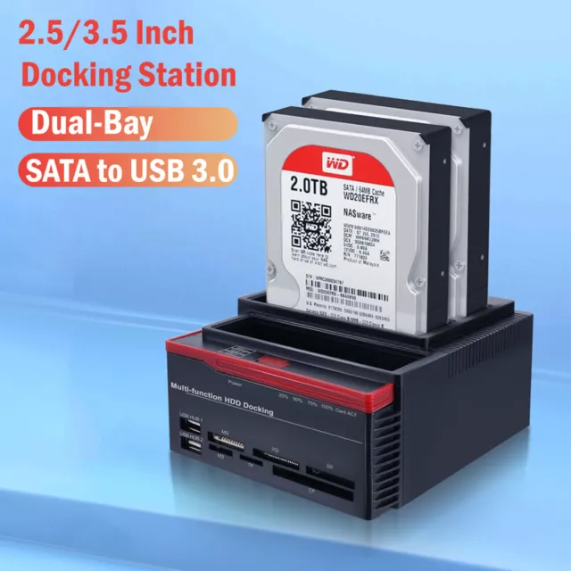 External Triple SATA IDE HDD Docking Station 3.5''/2.5'' Hard Drive Card Reader 2