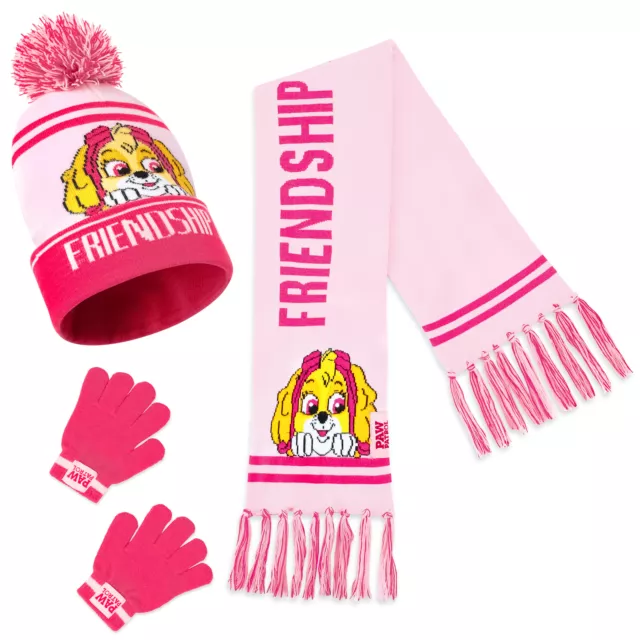 Paw Patrol Enfant Fille Ensemble Bonnet Chapeau Hiver Écharpe Gants Tricot