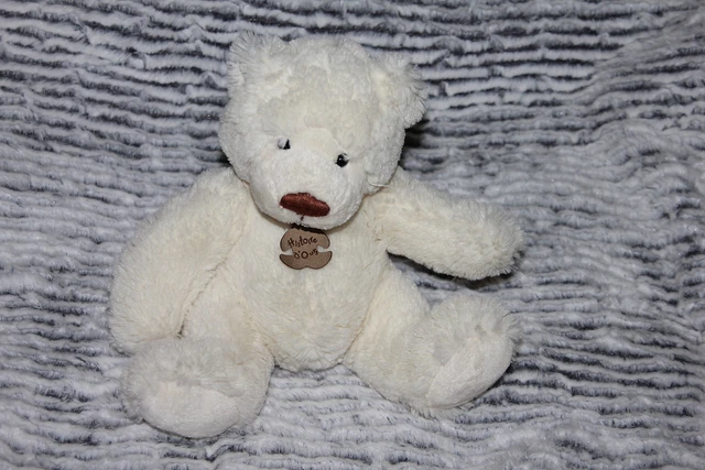 Doudou Peluche Histoire D'ours Ours Blanc Ecru Nez Marron Assis