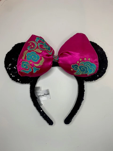 Disneyland Shanghai Pink Bow Vintage Minnie Ears Opening 2016 Sequin Embroidered