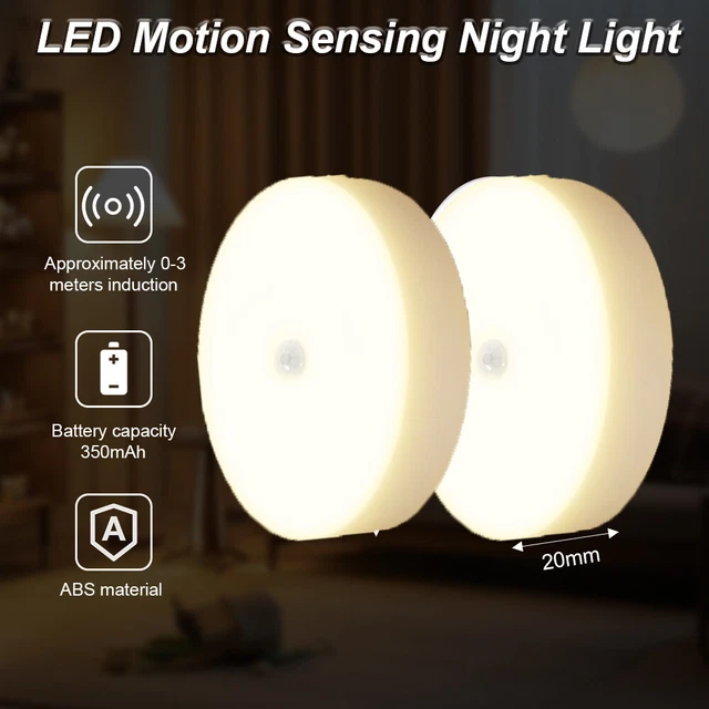 8LED MOTION SENSOR Light PIR USB Warm White Wall Cabinet Stair Night ...