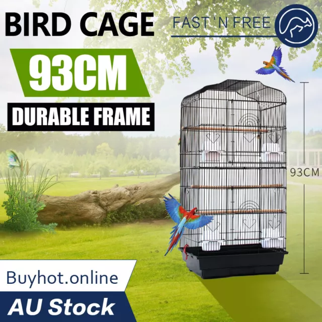 Bird Cage Parrot Cockatiel Aviary Pet Stand-alone Budgie Perch Castor 93cm Black