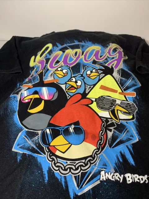 Rare Angry Birds “Swag” Boys Black Graphic T-Shirt 100% Cotton Youth 6-7