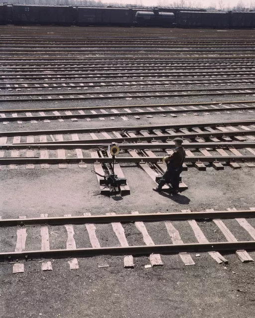 Train switch at Chicago & North Western Railroad Proviso yard 1943 Photo Print
