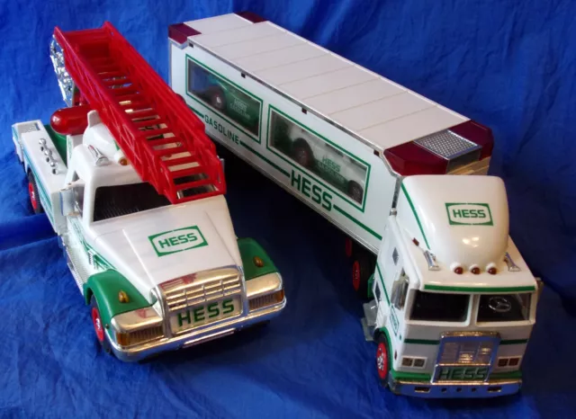 HESS TRUCK 1994 Fire Truck & 1997 Race Car Hauler Tested/Working x2