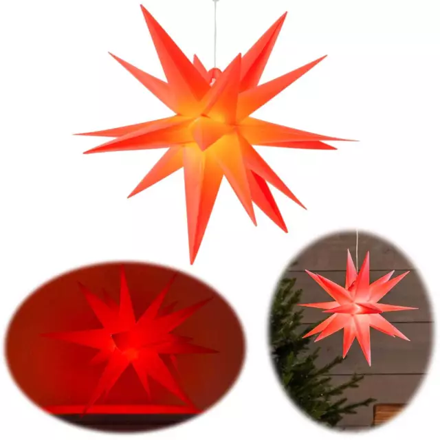 3D Außen Leuchtstern Ø 30cm Rot 2 LED Timer Weihnachtsstern Beleuchtet Batterie
