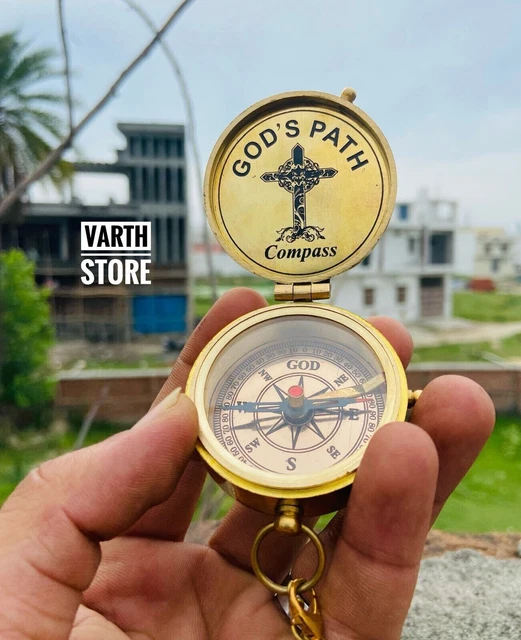 Vintage Victorian Pocket Compass Antique Brass Gift Compass With Case & Chain