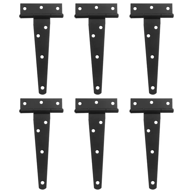 6Pcs T-Strap Door Hinges, 5" Wrought Tee Shed Gate Hinges Iron (Black)