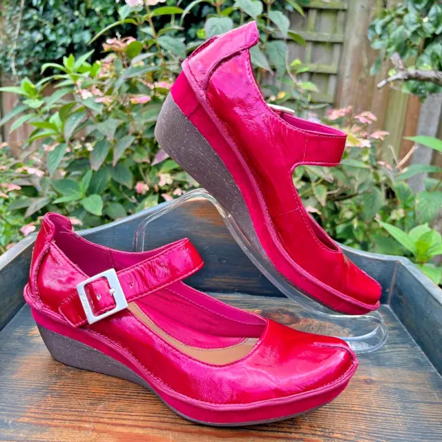 CLARKS CERISE PINK Patent Leather Mary Jane Wedge Heel Shoes UK 3.5 EU ...