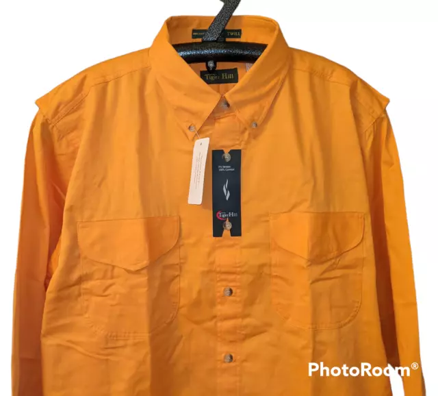 TIGER HILL FISHING Shirt Mens L Orange Performance Poplin Vented  Embroidered Oil $16.88 - PicClick