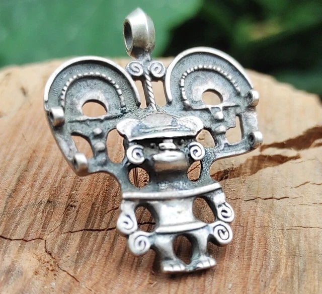 Aztec God Pendant, Huitzilopochtli, Silver Sun God Jewelry, Mexican Pagan Amulet