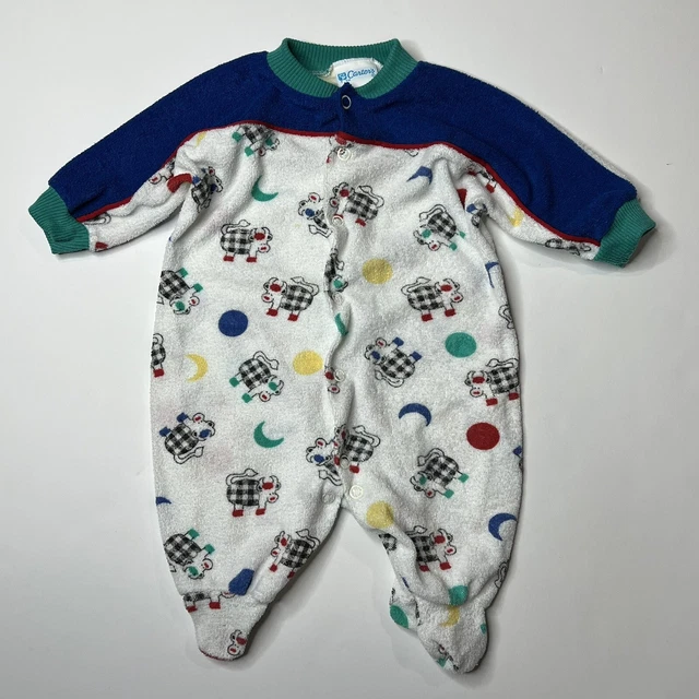 Vintage Carters Baby 0-3 Month Cow Sleeper Farm One-Piece Infant Outfit White
