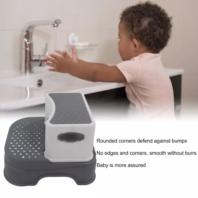 (Grey White)2 Step Stool For Kids Antiskid Double Up Step Stool Height