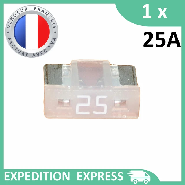 1 mini fusible 25A auto moto à lame low profile blanc