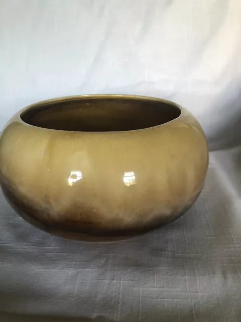 MCM Round Pottery Bowl Gold/Brown Glaze marked CALF USA