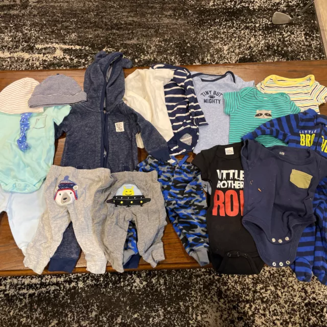 Infant Baby Boy Carters Mutlibrands Clothes Bodysuits Pjs Lot NB To 3M 1181
