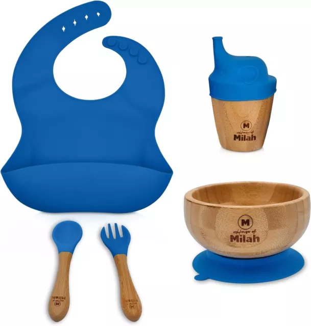 Milah Baby Bamboo Suction Bowl Spoon Set Bid Cup Feeding Stay Put Baby Shower