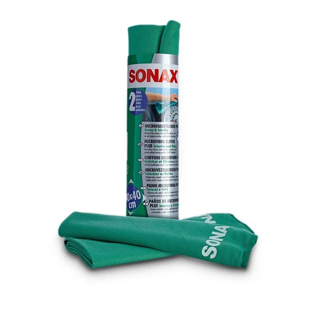 2x SONAX ASCIUGAMANI IN MICROFIBRA PLUS INTERNI & DISCO PULIZIA MICROFIBRA PANNO CURA