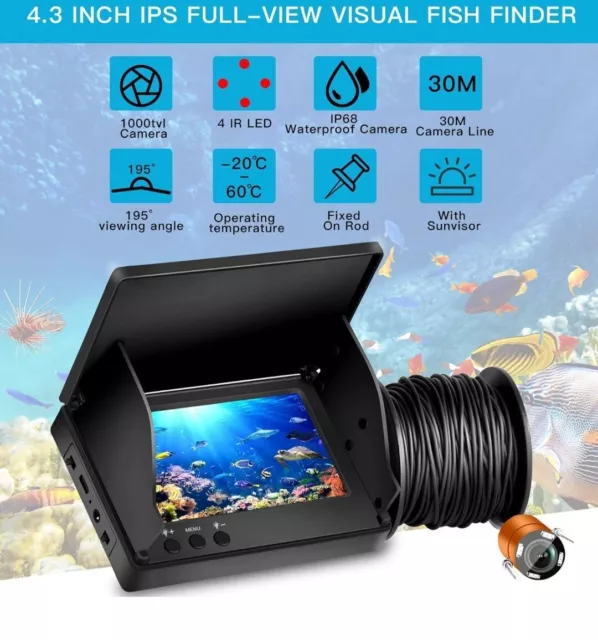 Fish Finder Kamera Unterwasser-Angelkamera mit 4,3 Zoll IPS Display