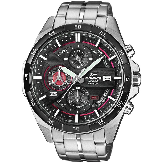 Casio Edifice Orologio Uomo Cronografo Nero Rosso Argento con Cinturino Acciaio Inox