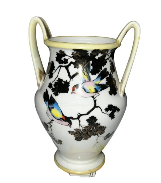 Nippon Hand Painted White Vase Bird/Branches Scenery Made in Japan Approx 1911