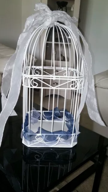 Wedding Reception Card Holder Birdcage White Metal * Top Opens Excellent Shape