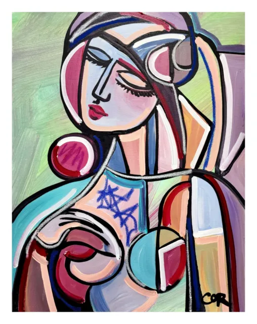 Corbellic Cubism 16X20 Sun Mother Lady Smile Portrait Large Canvas Fine Art Nr