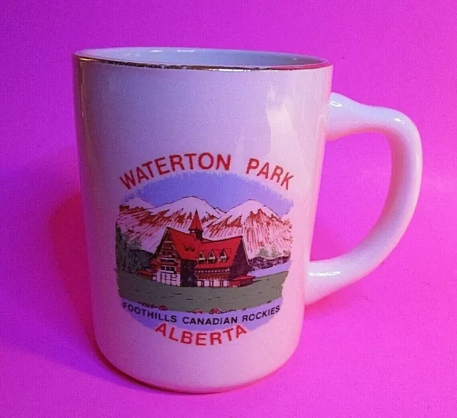 WATERTON PARK Alberta Canada CERAMIC Coffee MUG w 22K Gold Rim  SOUVENIR.