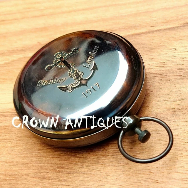 Vintage Handgefertigt Drucktaste Kompass Antik Messing STANLEY London Geschenk