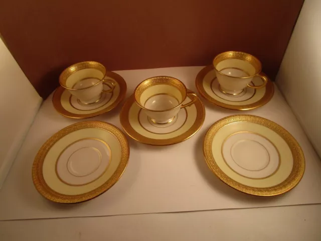 Vintage Morgan Belleek W J Frank Gold Encrusted 3 Demitasse Cups & 5 Saucers