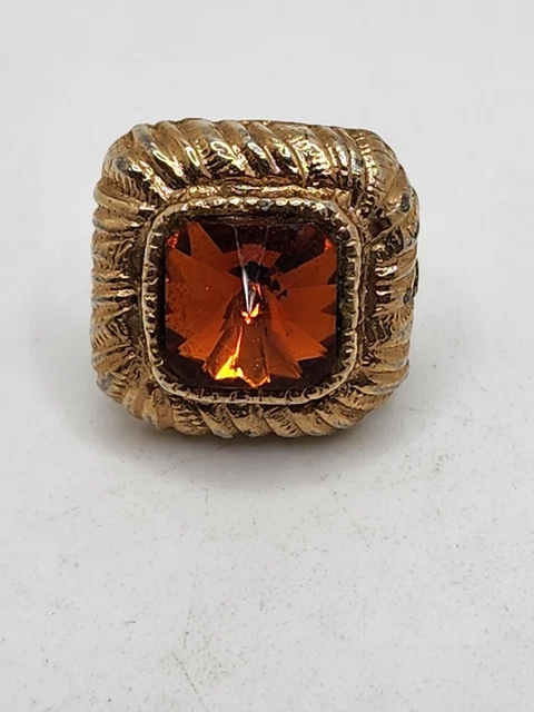 Vintage Orange Cut Glass Gold Tone Metal Tie Tack