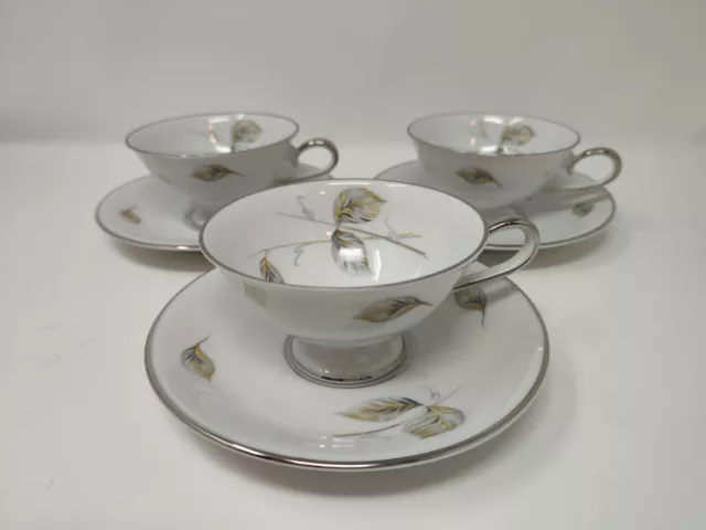 Set of 3: Edelstein Bavaria Normandy: Teacup & Saucers "Leaves" Made in Germany