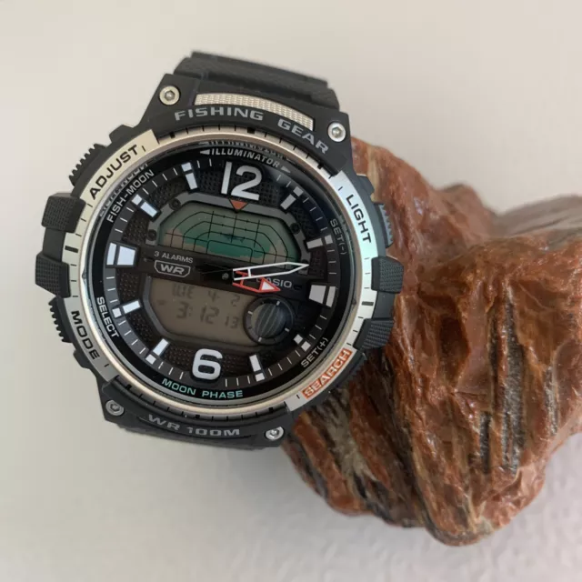 CASIO FISHING GEAR Men's Quartz Black Resin Band 45mm Watch