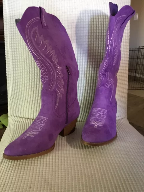 WESTERN STYLE PURPLE Suede Women’s Fashion Boots Size 8 New Mid Calf ...