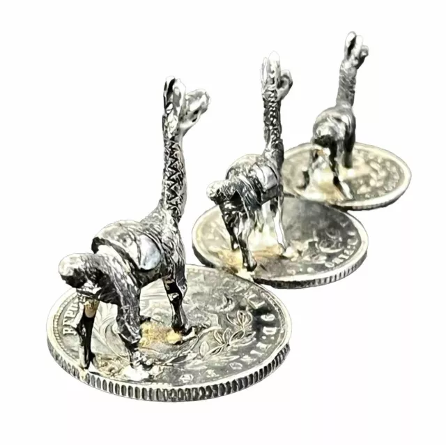 3 Vintage Solid Silver Peruvian Llama Alpaca Figurines on 900 Silver SOL Coins