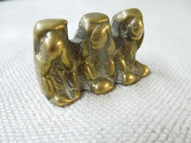 Vintage Miniature Brass monkeys; Hear no evil, see no evil, speak no evil.