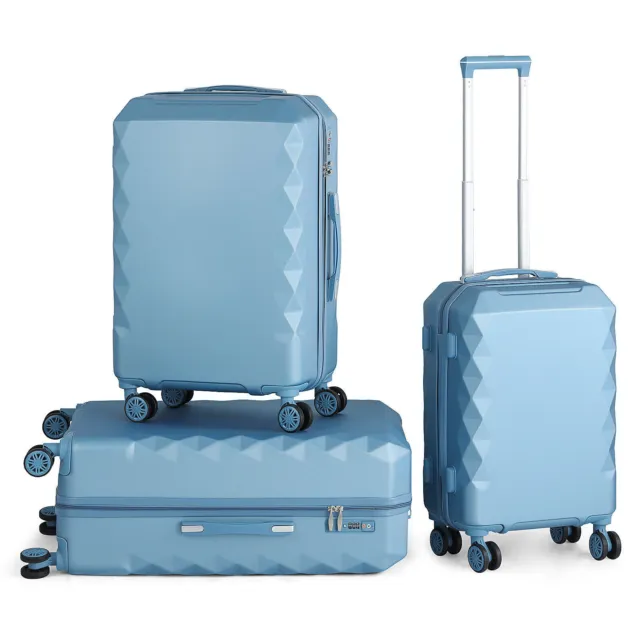 3 PCS Luggages Set ABS Hard Shell Blue Travel Suitcase W/TSA Lock Spinner Wheels