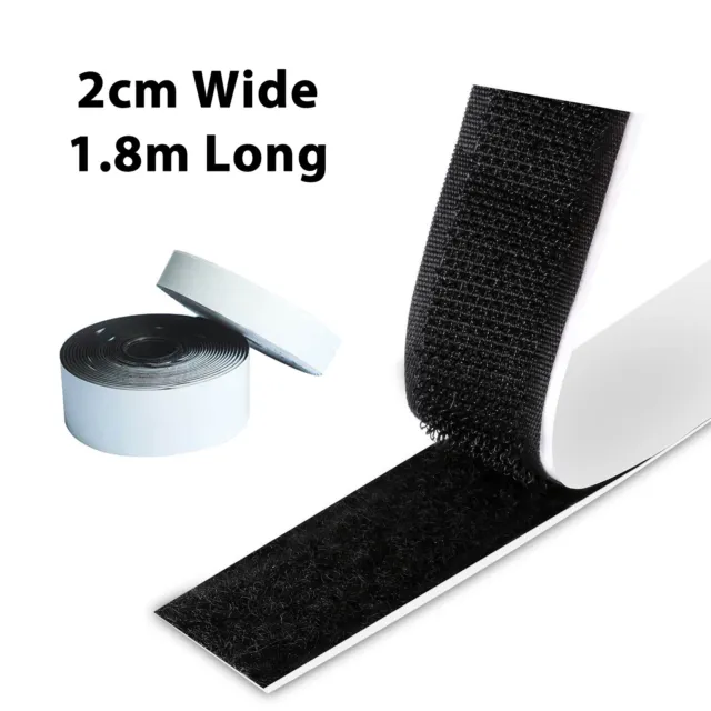 2cm x 1.8m Black Hook & Loop Tape, Self Adhesive , Double Sided, Sticky, Strip