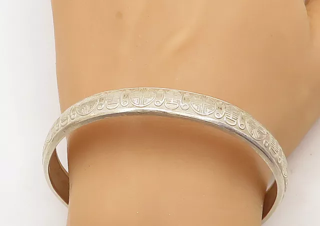 CHINESE 925 Sterling Silver - Vintage Shiny Patterned Cuff Bracelet - BT1641