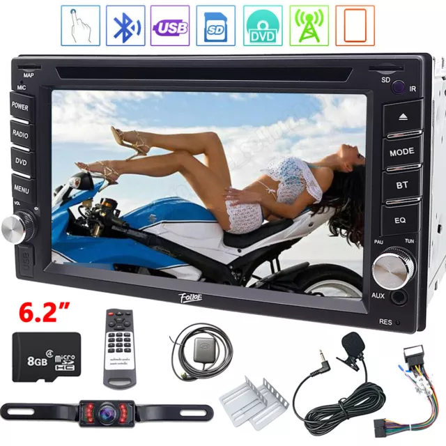 Backup Camera GPS Double 2*Din Car Stereo Radio CD DVD Player Bluetooth AUX SD
