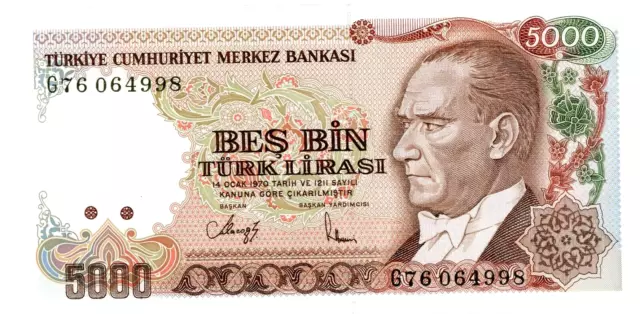 Turkey ... P-198 ... 5000 Lirasi ... L.1970 (1990) ... *UNC*  Prefix "G"