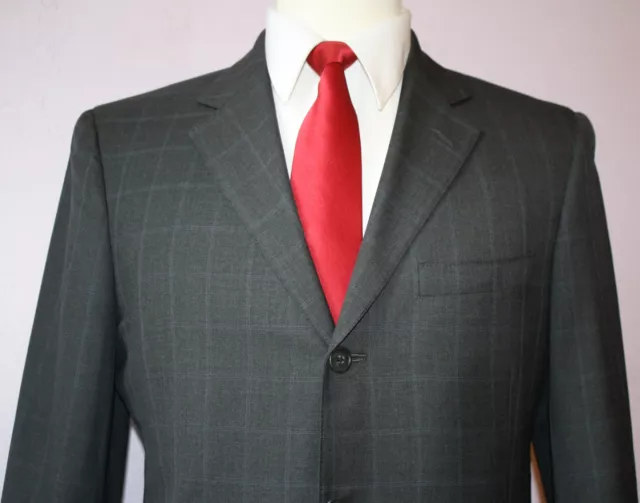 Mr Ned NYC Gray Windowpane 3 Button Super 150s Wool Suit 40 Regular 33 30 Pants 2