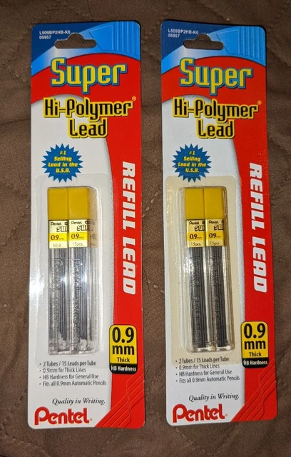 4 Tubes (2 Packages) PENTEL Super Hi-Polymer Lead 0.9 mm New