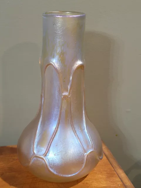 Loetz Phaenomen Candia Iridescent Silberiris 12" L Vase Applied Decoration *Read