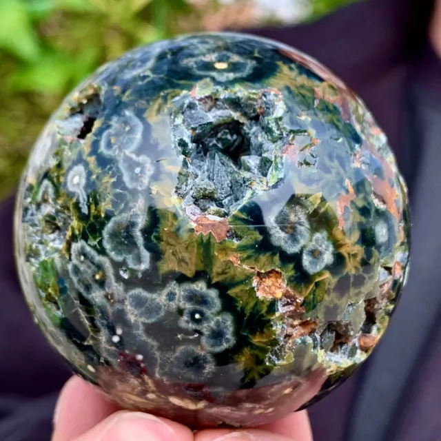 264G Natural Colorful ocean jasperquartz geode crystal sphere ball healing