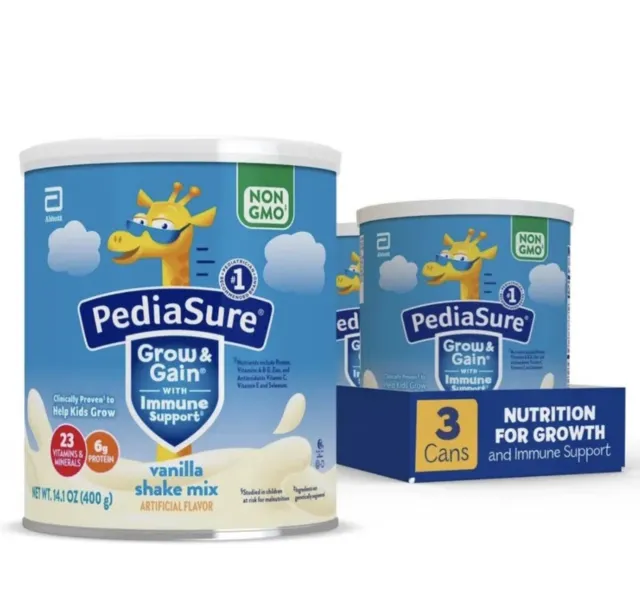 PediaSure Grow & Gain Shake Mix Powder, Vanilla, 14.1 Ounce (3 Count)