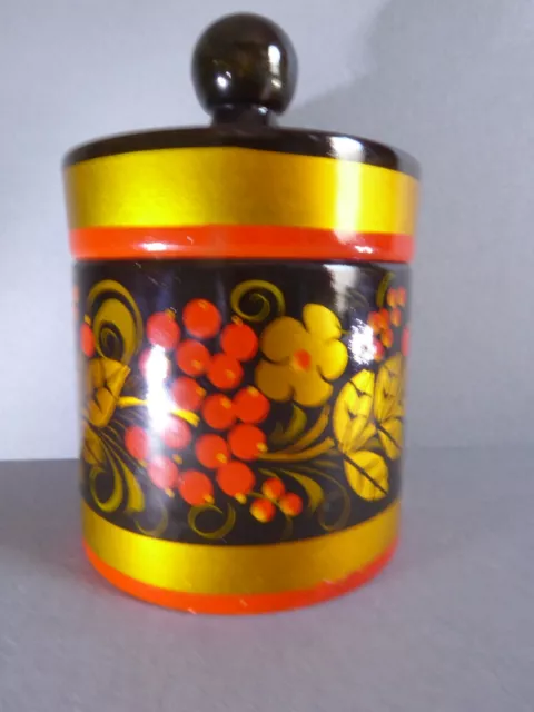 Black Lacquer Wood Trinket Box w/ Lid - Hand Painted Russian Folk Art