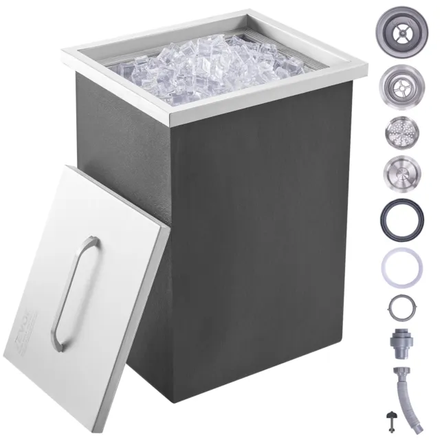 VEVOR 14"x12"x18" Drop in Ice Chest Ice Cooler Ice Bin Stainless Steel w/Cover